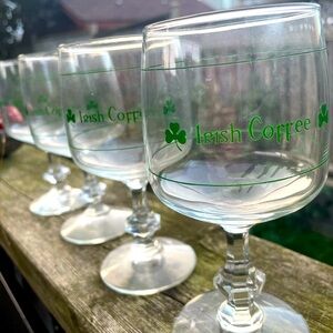 Set of Four retro DUROBOR IRISH COFFEE SHAMROCK Fancy Stem Vintage Glasses